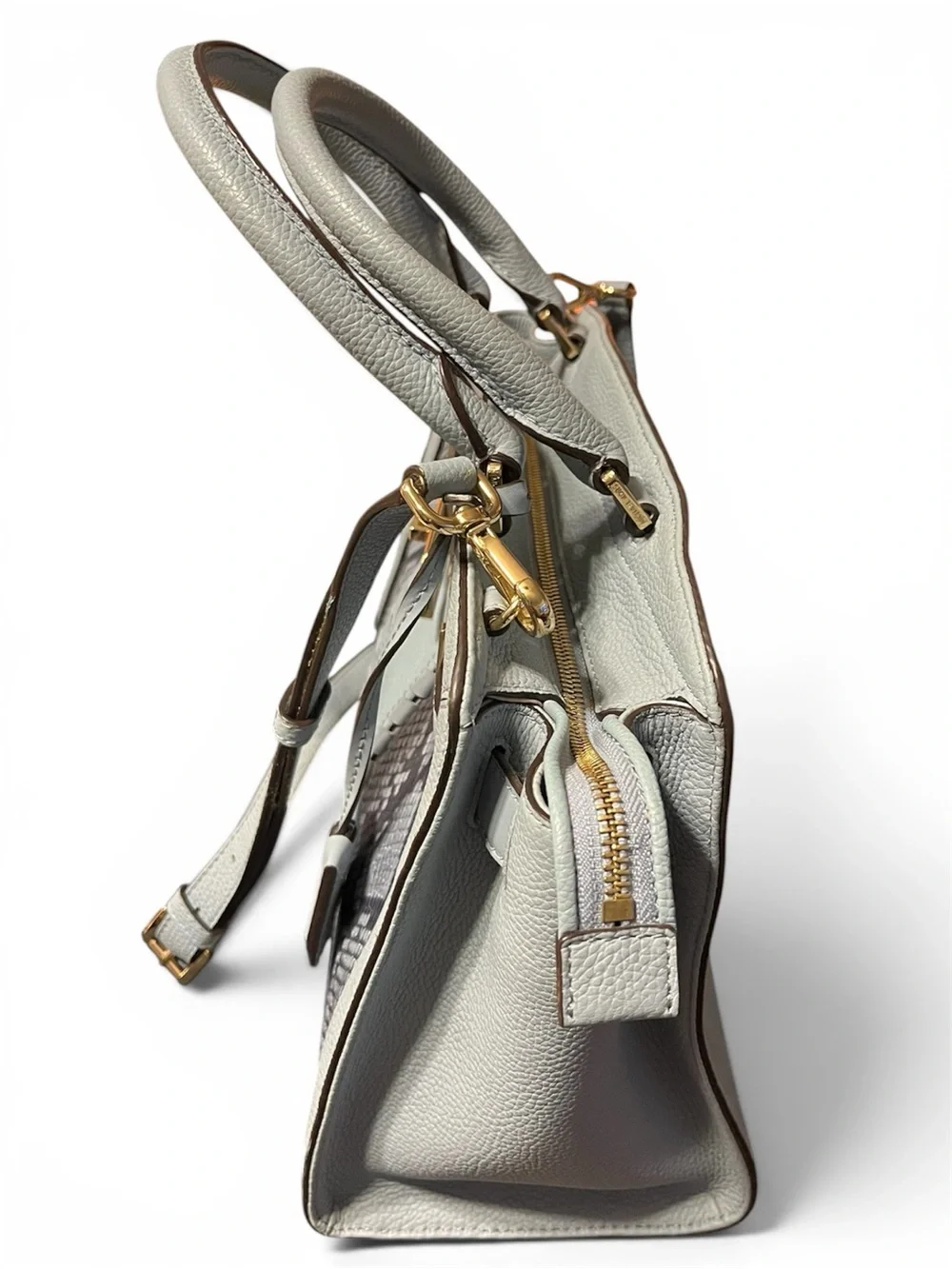 MICHAEL KORS HAMILTON SATCHEL IN LIGHT BLUE PEBBLED LEATHER